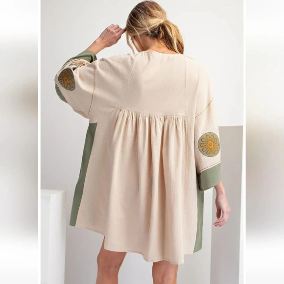 New Easel Embroidered Boho Floral Poly Linen Woven Dress - Picture 5 of 6